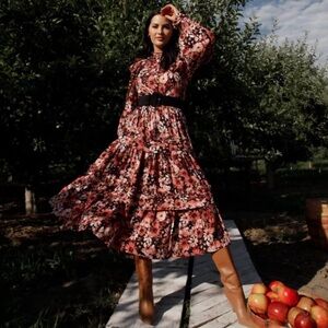 NEW Rachel Parcell Autumn Bouquet Floral Dress Pink Orange Size 8 NWT (No Belt)